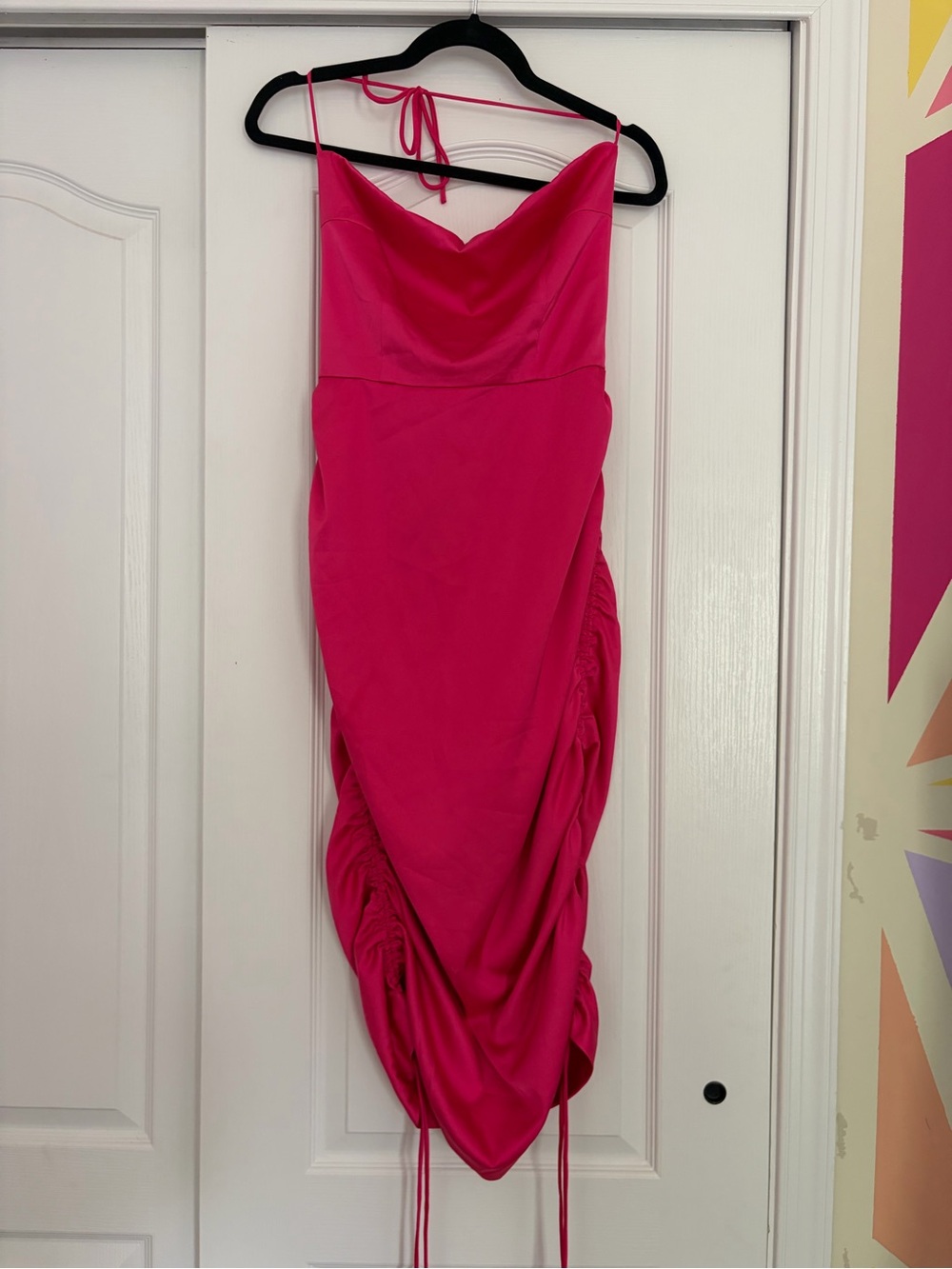 superdown Bright Pink Ruched Midi Dress